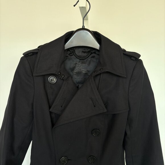 Burberry Double-Breasted Belted-Waist Black Trench Coat Size 0 - Picture 4 of 11